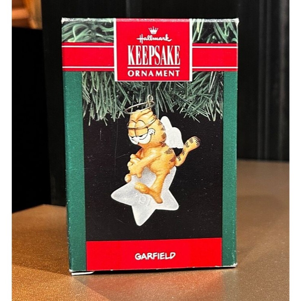 Vintage 1991 Garfield Angel On Shooting Star Ornament  (1)